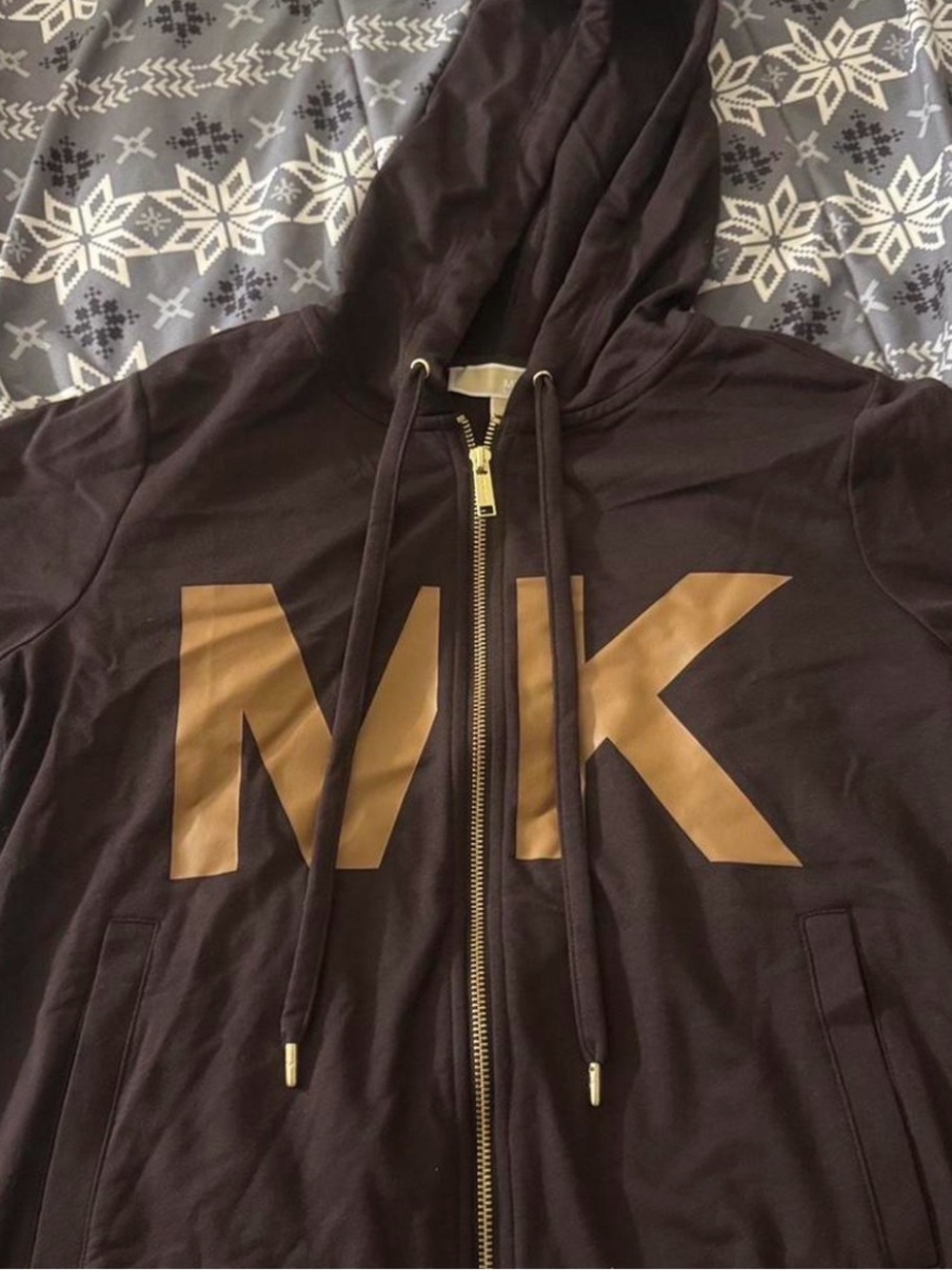 Michael Kors Dark Brown Zip Hoodie with Gold Hardware